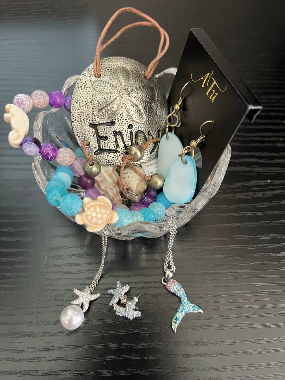 Beach Lovers Jewelry Lot in Crystal Bowl